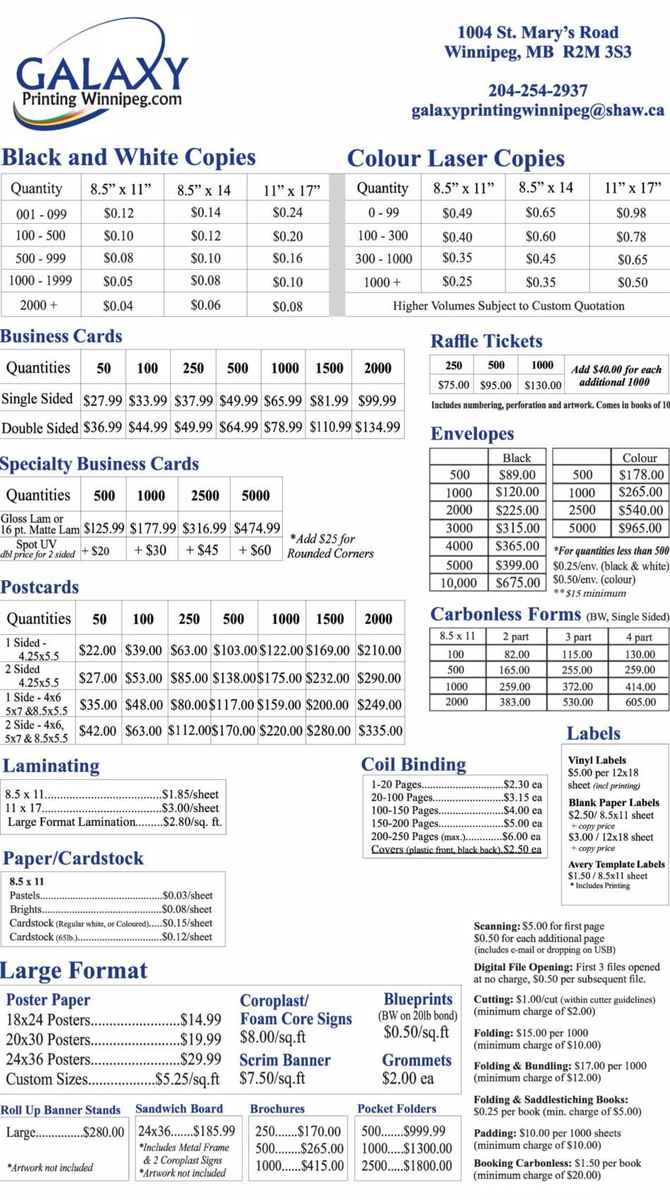 Galaxy Price List April 2025